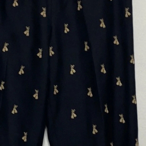 Talbots Black & Tan High Rise 100% Silk Embroidered Ankle Length Trousers Sz 10 - Picture 2 of 8
